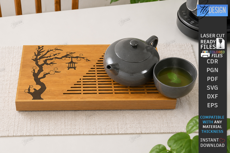 Wooden Tea Serving Tray Laser Cut | Gongfu Tea Table Design
