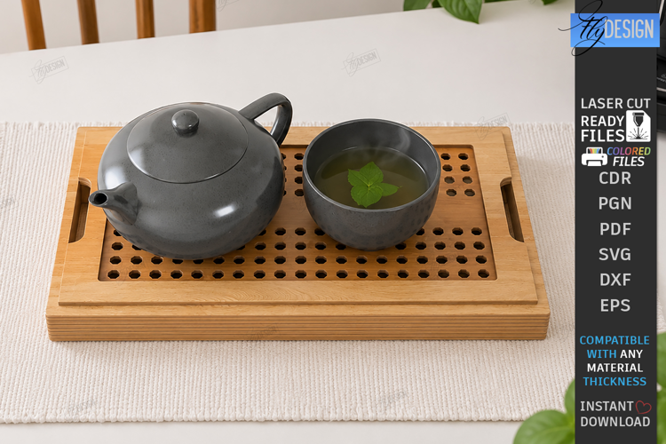 Wooden Tea Serving Tray Laser Cut | Gongfu Tea Table Design