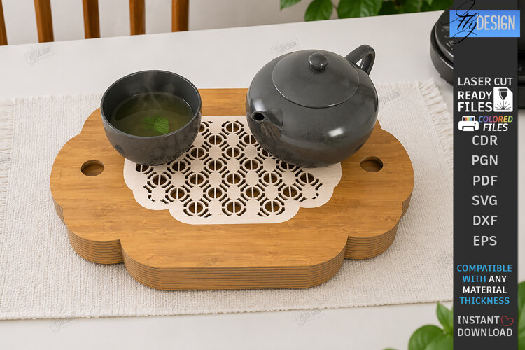 Wooden Tea Serving Tray Laser Cut | Gongfu Tea Table Design example image 1