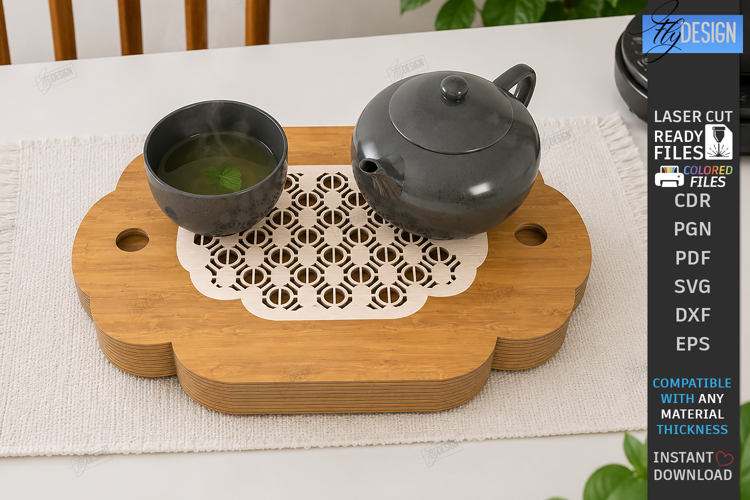 Wooden Tea Serving Tray Laser Cut | Gongfu Tea Table Design