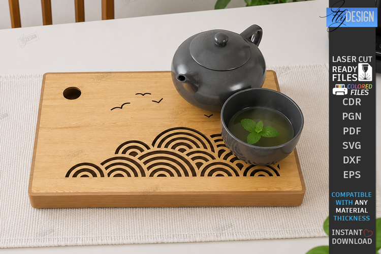 Wooden Tea Serving Tray Laser Cut | Gongfu Tea Table Design