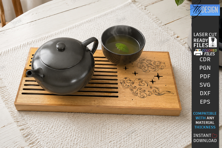 Wooden Tea Serving Tray Laser Cut | Gongfu Tea Table Design