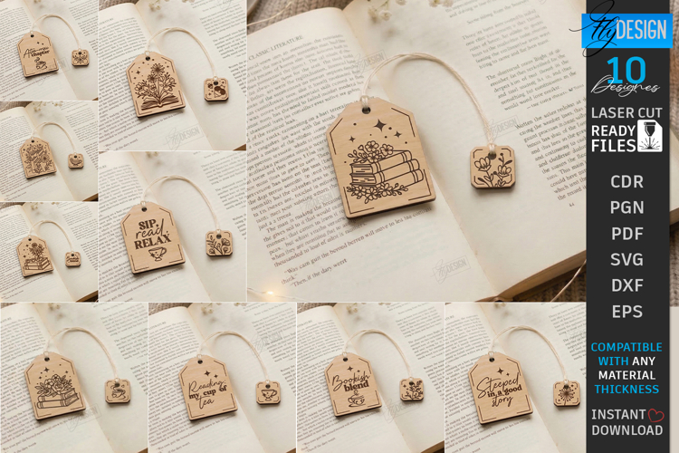 Tea Bag Bookmarks Laser Cut Bundle | Reading Accessories SVG