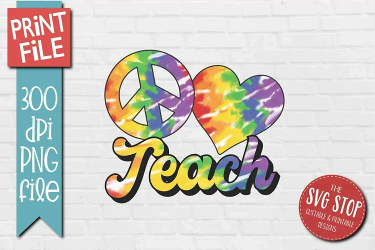 Peace Love Teacher PNG | Tie Dye Sublimation Design