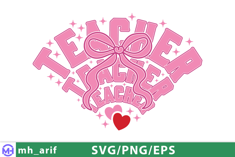 Retro Teacher Love Hearts Valentines SVG PNG T-shirt Design