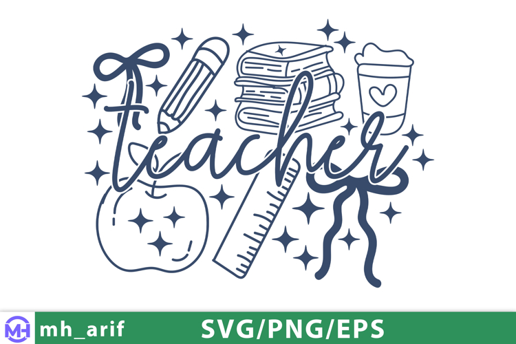 Teacher Life Doodle Coquette Teacher Svg PNG T-shirt Design