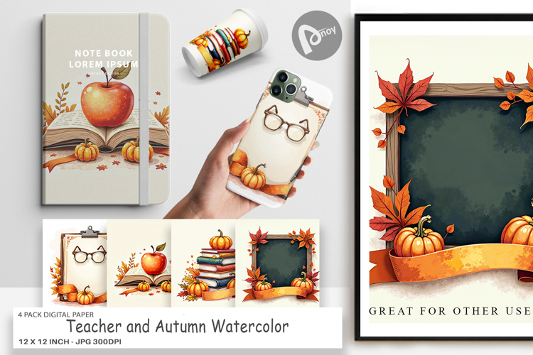 Teacher and Autumn Digital Paper