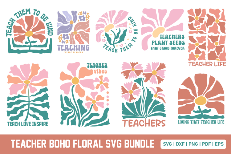 Teacher Boho Florla SVG Bundle - Teacher SVG Design
