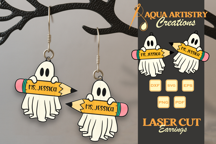 Teacher Boo Ghost Halloween Earrings Lasercut SVG