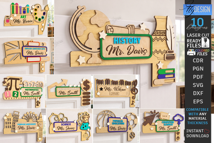 Teacher Door Corner Laser Cut Bundle | Wall Signs | CNC File