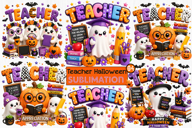 Teacher Halloween Pumpkin Sublimation Png