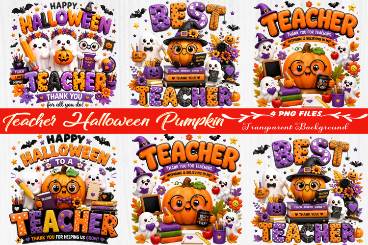 Teacher Halloween Pumpkin Sublimation Png