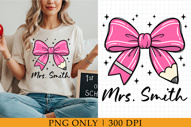 Teacher Pencil Bow PNG, Personalized Bow Design