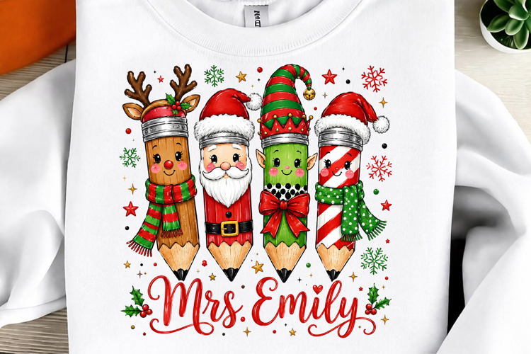 Teacher Pencil Christmas Coquette Png