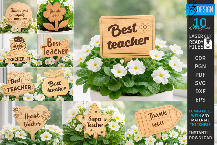 Teacher Plant Stake Laser Cut Bundle | Garden Sign | School