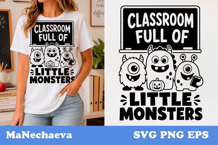 Funny Teacher Quote SVG | Classroom Full Little Monsters example image 1