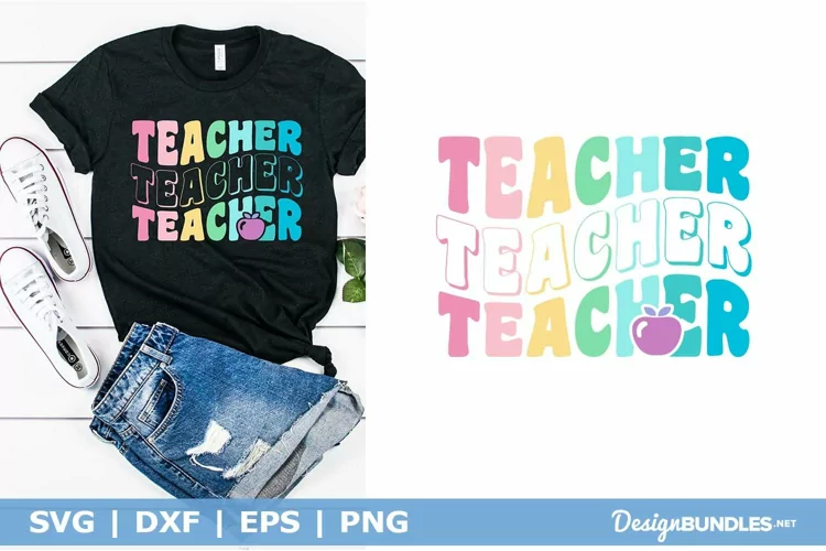 Teacher Rainbow Colors Wavy Words SVG | Retro Teacher SVG