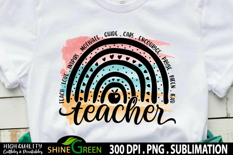 Sublimation Teacher Rainbow Apple Teacher Sublimation PNG