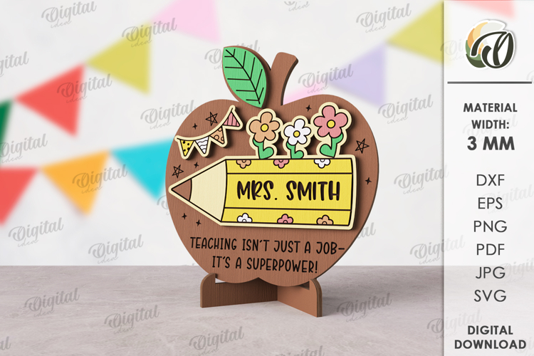 Teacher Table Decor Laser Cut. Personalized Stand Decor SVG