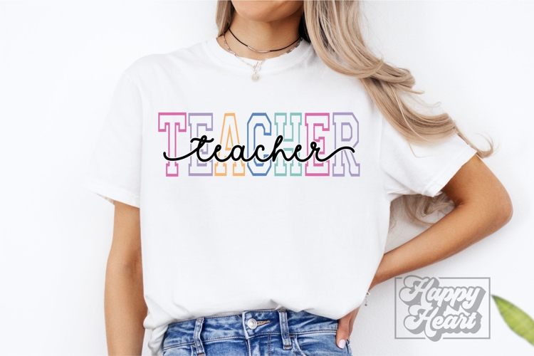 Teacher Varsity Script Pastel SVG - Teacher Life Quote PNG