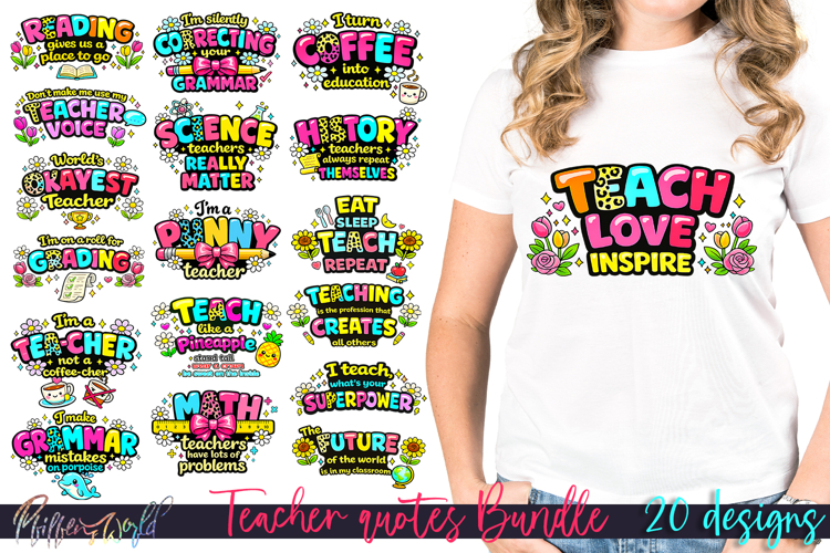 20 Colorful Teacher PNG Designs | Funny Teacher Sublimations