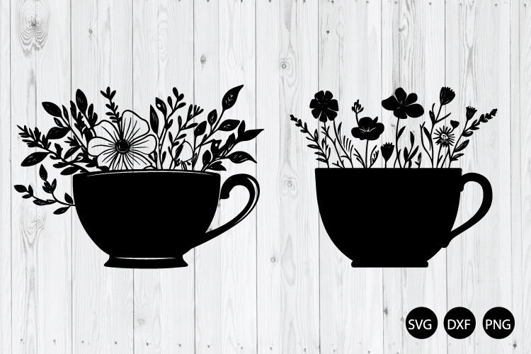 Floral Teacup SVG, Teacup With Flower SVG