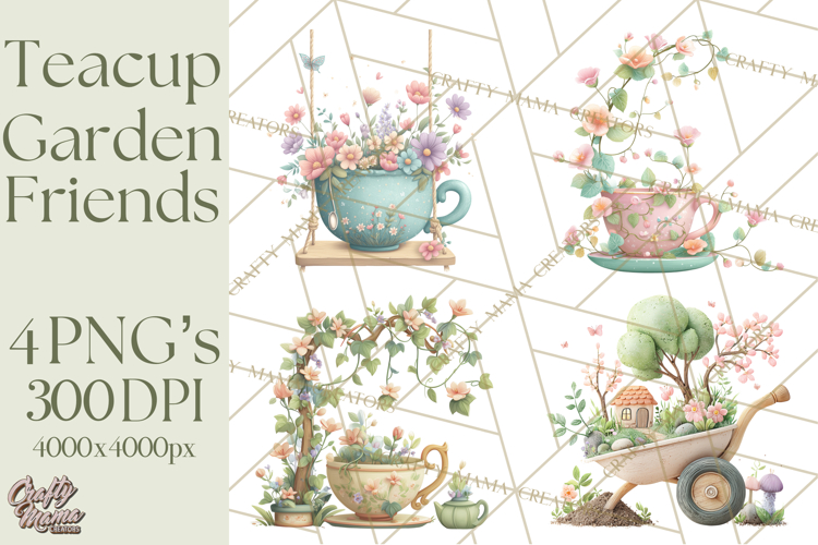Teacup Garden Clipart, Spring Mini World Png, Tiny Animal