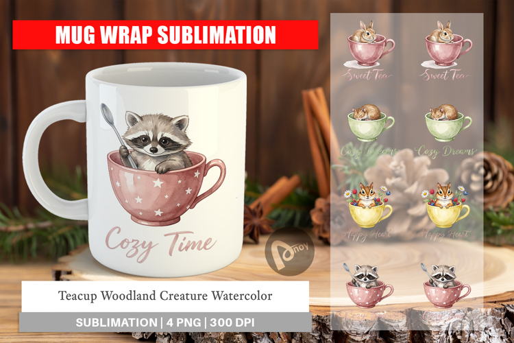 Teacup Woodland Creature Mug Wrap