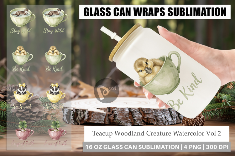 Teacup Woodland Creature Glass Can