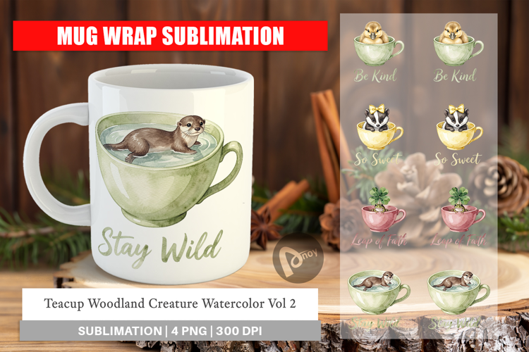 Teacup Woodland Creature Mug Wrap