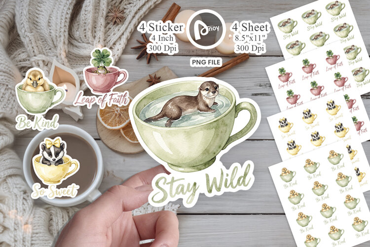 Teacup Woodland Creature Sticker example image 1