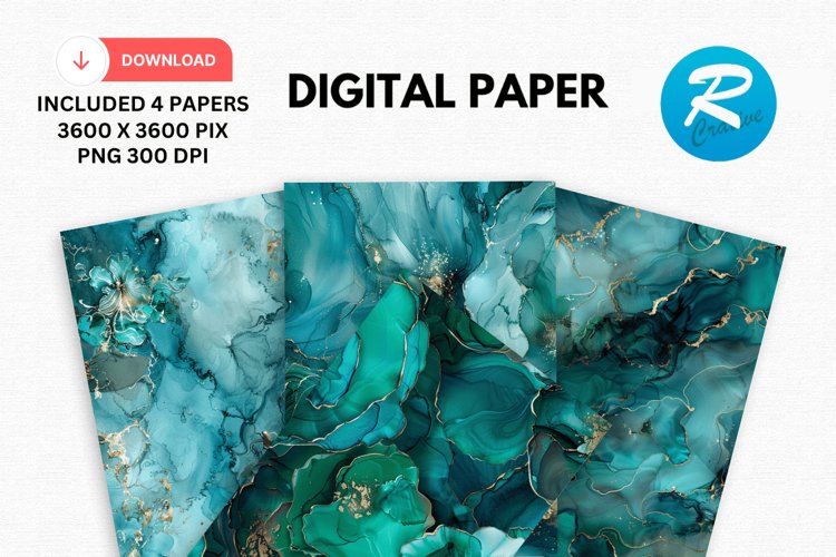 Teal Alcohol Ink Digital Paper, Alcohol Ink Background