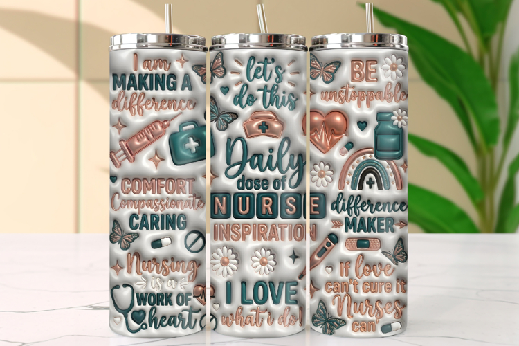 Teal and Rose Gold Nurse Inspiration Quotes Tumbler Wrap