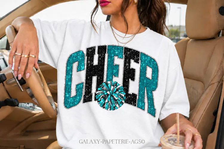 Cheer PNG | Teal Black Glitter Pom Pom Design