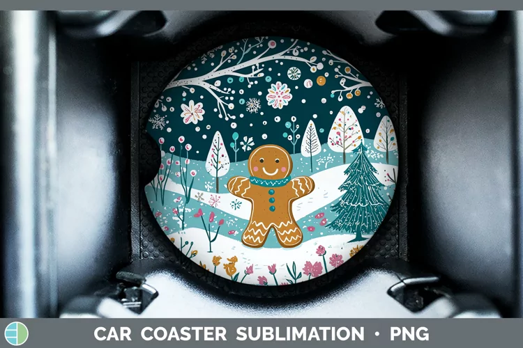 Teal Christmas Gingerbread Man Car Coaster Sublimation Desi