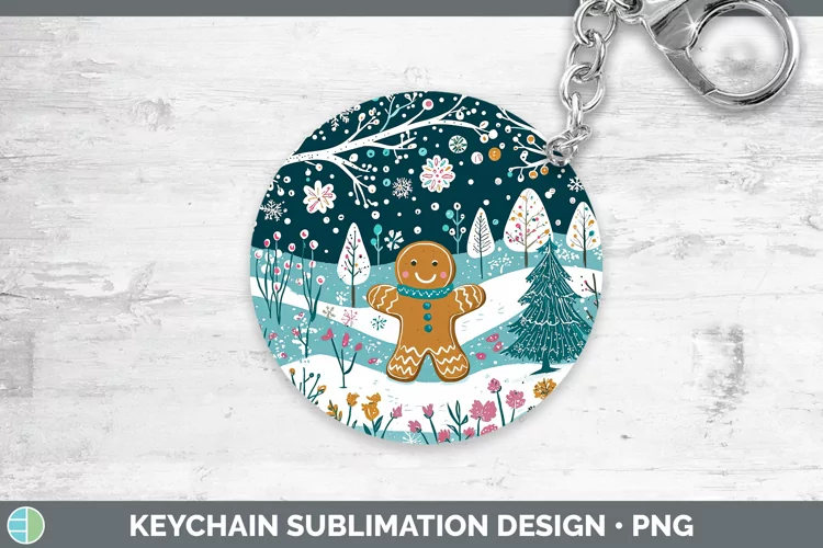 Teal Christmas Gingerbread Man Keychain Sublimation Keyring