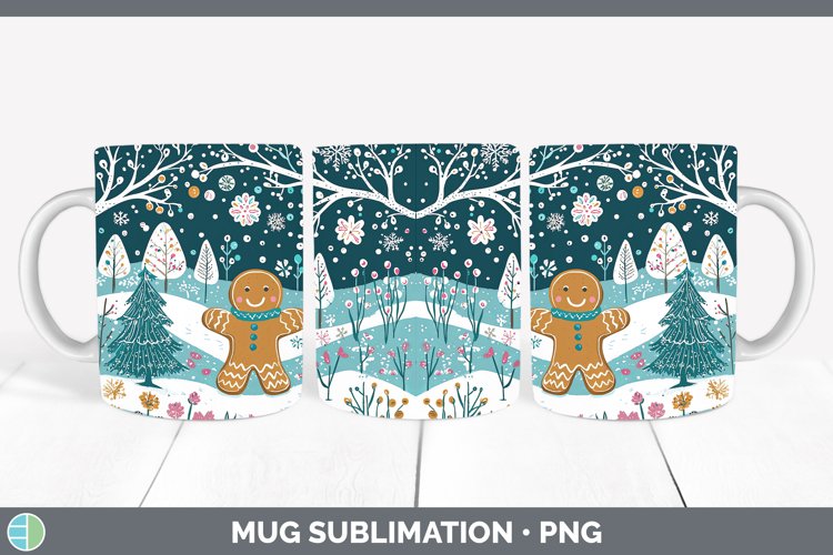 Teal Christmas Gingerbread Man Mug Wrap Sublimation Coffee C