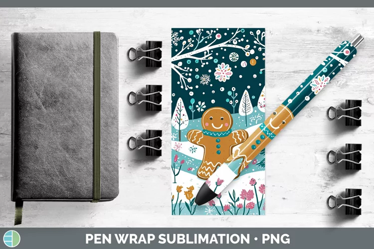Teal Christmas Gingerbread Man Pen Wrap Sublimation Pen Desi