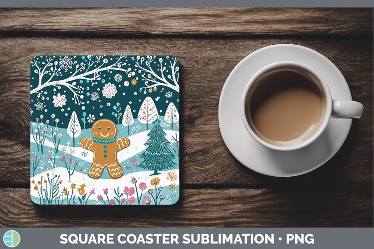 Teal Christmas Gingerbread Man Square Coaster Sublimation Co