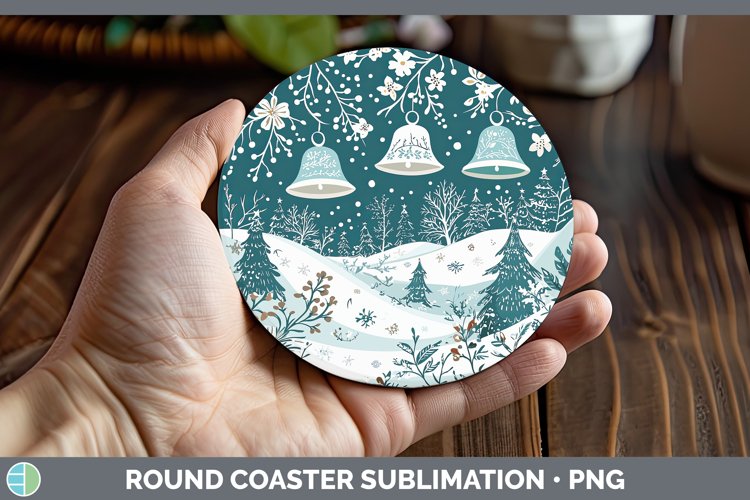 Teal Christmas Jingle Bells Round Coaster Sublimation Coaste