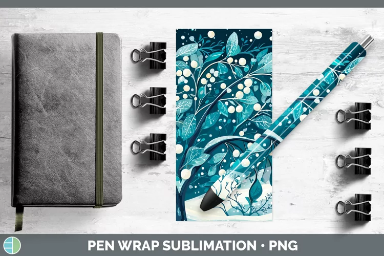 Teal Christmas Mistletoe Pen Wrap Sublimation Pen Designs