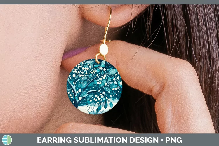 Teal Christmas Mistletoe Round Earrings Sublimation Earrings