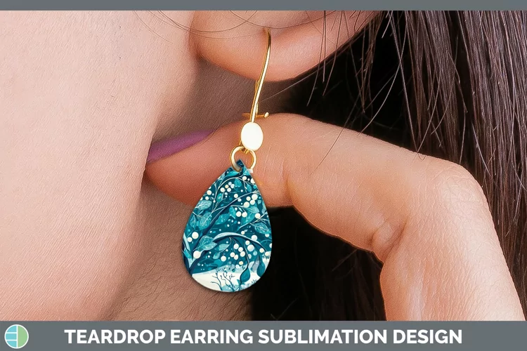 Teal Christmas Mistletoe Teardrop Earrings Sublimation Earri