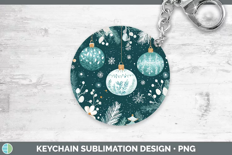 Teal Christmas Ornaments Keychain Sublimation Keyring Design