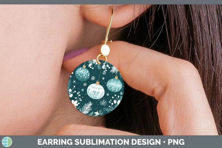 Teal Christmas Ornaments Round Earrings Sublimation Earrings