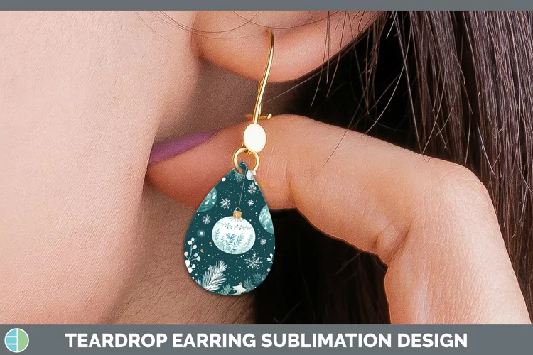 Teal Christmas Ornaments Teardrop Earrings Sublimation Earri