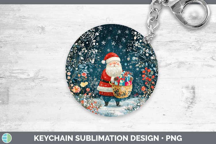 Teal Christmas Santa Gifts Keychain Sublimation Keyring Desi