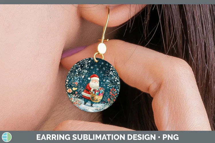Teal Christmas Santa Gifts Round Earrings Sublimation Earrin