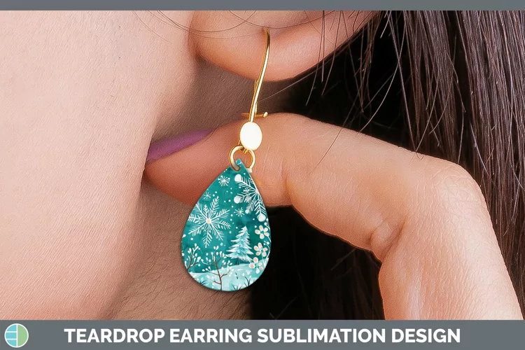 Teal Christmas Snowflakes Teardrop Earrings Sublimation Earr