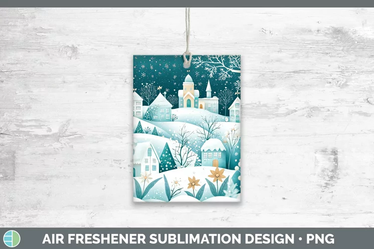 Teal Christmas Village Air Freshener Sublimation Car Freshen
